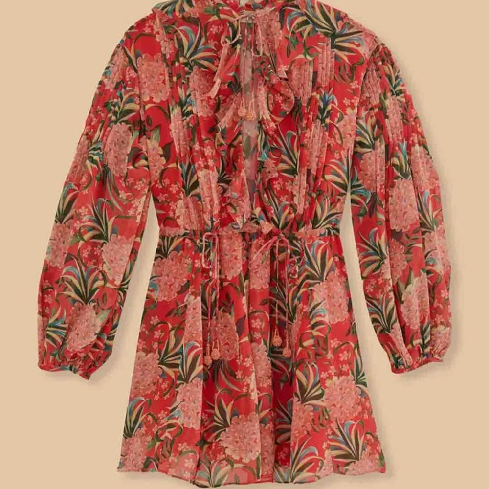FARM RIO Red pineapple bloom v neck mini dress *flawed* - Picture 5 of 12